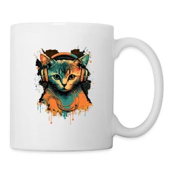 Retro Cat with Headphones - Mug - white - Right