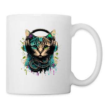 Katze mit Headset - Tasse - Weiß - Rechts