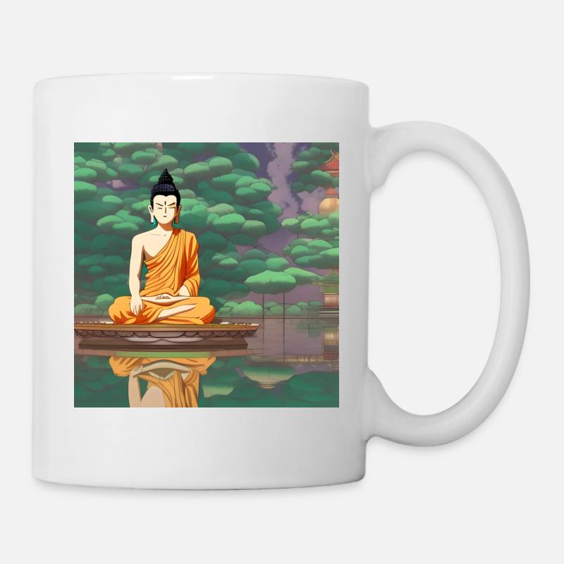 Art de statue de Bouddha de bande dessinée - Mug blanc - blanc
