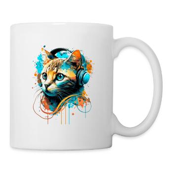 Cat listening to Music - Mug - white - Right