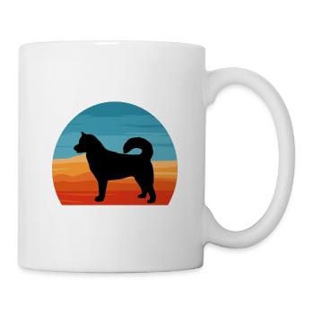 Ostsibirische Laika Hund Silhouette Retro Sonnenuntergang - Tasse - Weiß - Rechts