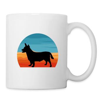 Lancashire Heeler Hund Liebe Silhouette Retro Sonnenuntergang - Tasse - Weiß - Rechts