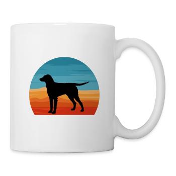 Curly Coated Retriever Hund Silhouette Retro Sonnenuntergang - Tasse - Weiß - Rechts