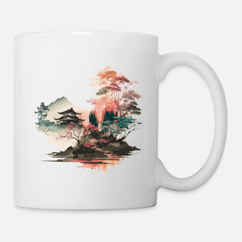 Holzschnittlandschaft - Tasse - Weiß