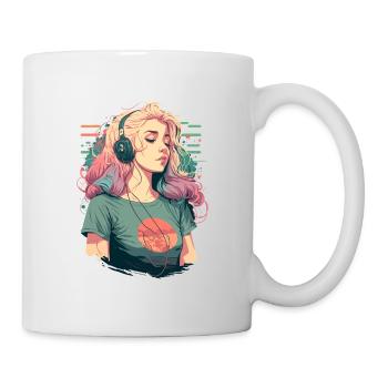 Anime Girl avec des écouteurs - Mug blanc - blanc - Droite