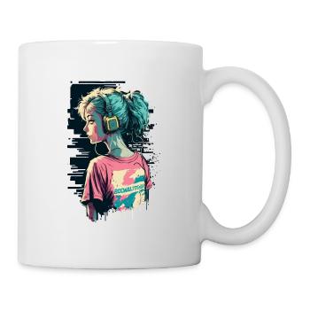 Fille des années 80 avec des écouteurs - Mug blanc - blanc - Droite