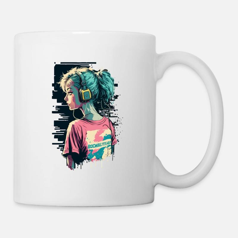80er Jahre Mädchen mit Kopfhörern - Tasse - Weiß