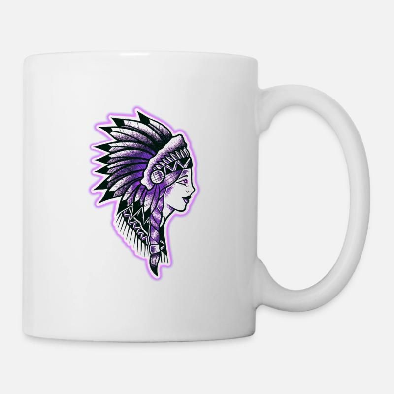 Visage profil indienne old-school - Mug blanc - blanc