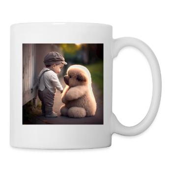 Süße Freundschaft zwischen Mensch und Tier - Hund - Tasse - Weiß - Rechts