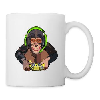 Affe mit Kontroller am Zocken - Gamer - Zocker - Tasse - Weiß - Rechts