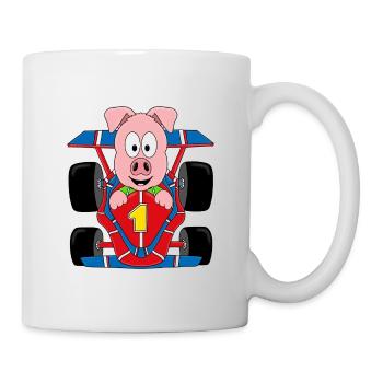 SCHWEIN - AUTO - RENNWAGEN - AUTORENNEN - TIER - Tasse - Weiß - Rechts