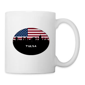 Tulsa Oklahoma USA Flag Skyline Travel Souvenir - Mug - white - Right