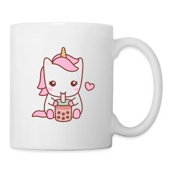 Licorne blanche mignonne buvant du thé à bulles - Mug blanc - blanc - Droite
