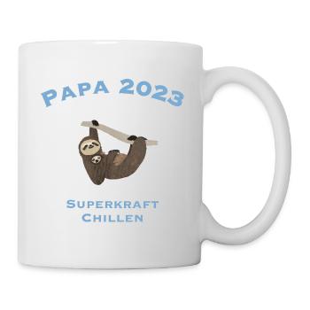 Papa 2023 mit Superkraft Chillen, Faultier - Tasse - Weiß - Rechts