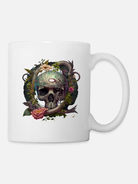 Totenkopf - Blumen ∞ Skull Floral Design - Tasse - Weiß