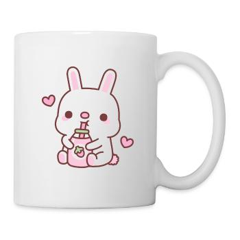 Un lapin mignon aime boire du lait à la fraise - Mug blanc - blanc - Droite