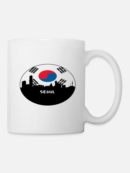 Séoul Corée du Sud Drapeau Skyline Silhouette Travel - Mug blanc - blanc