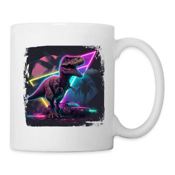 80s Synthwave Design mit Dinosaurier - Tasse - Weiß - Rechts