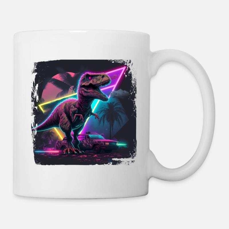 Design synthwave des années 80 avec dinosaure - Mug blanc - blanc