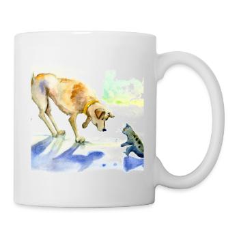 Hund und Katze Aquarell - Tasse - Weiß - Rechts