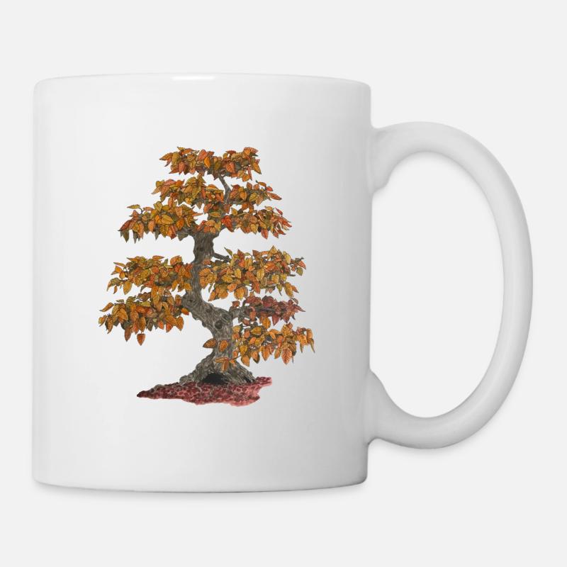 Bonsai Laubbaum mit roten Blättern - Tasse - Weiß