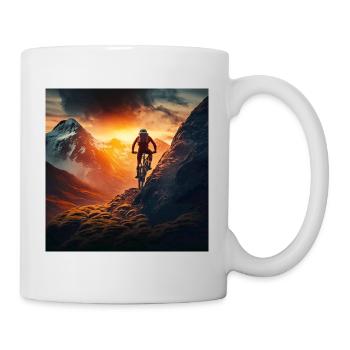 Cyclistes VTT au coucher du soleil en descente - Mug blanc - blanc - Droite