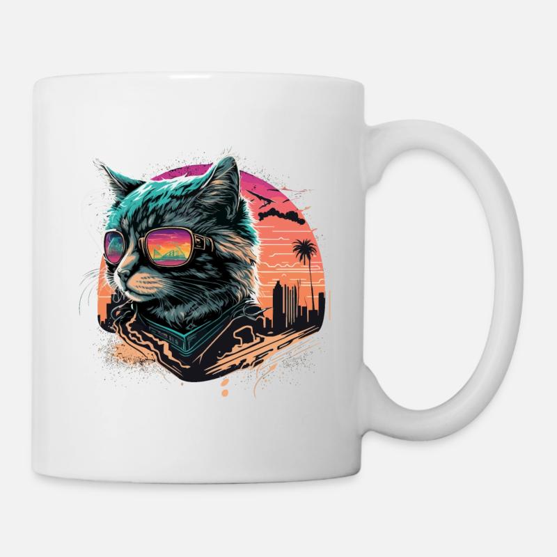 Synthwave Style Kat - Tasse - Weiß