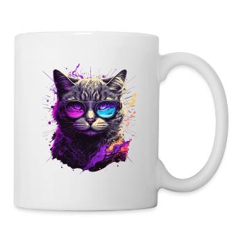 Chat néon violet - Mug blanc - blanc - Droite