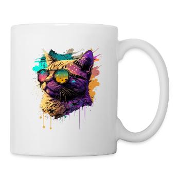 Cat with Neon Sunglasses - Mug - white - Right