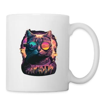 Illustration de chat néon - Mug blanc - blanc - Droite