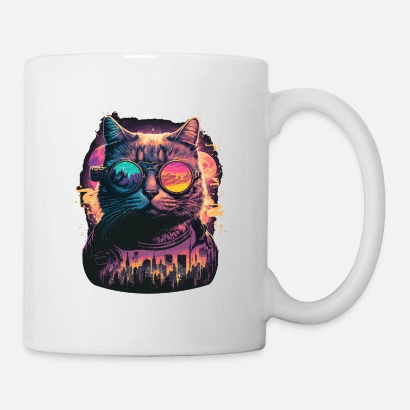 Illustration de chat néon - Mug blanc - blanc
