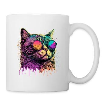 Neon Cat with Sunglasses - Mug - white - Right
