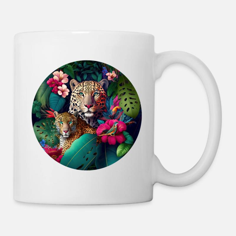 Leopard Dschungel Blumen - Tasse - Weiß