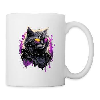 Chat cool des années 80 - Mug blanc - blanc - Droite