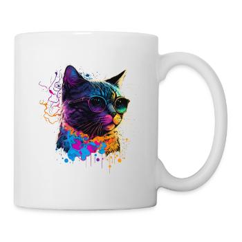 Bunte Katze - Tasse - Weiß - Rechts
