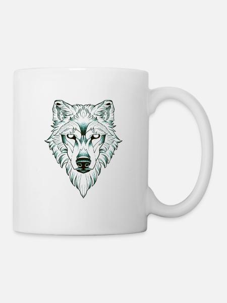 Loup symétrique dotwork - Mug blanc - blanc