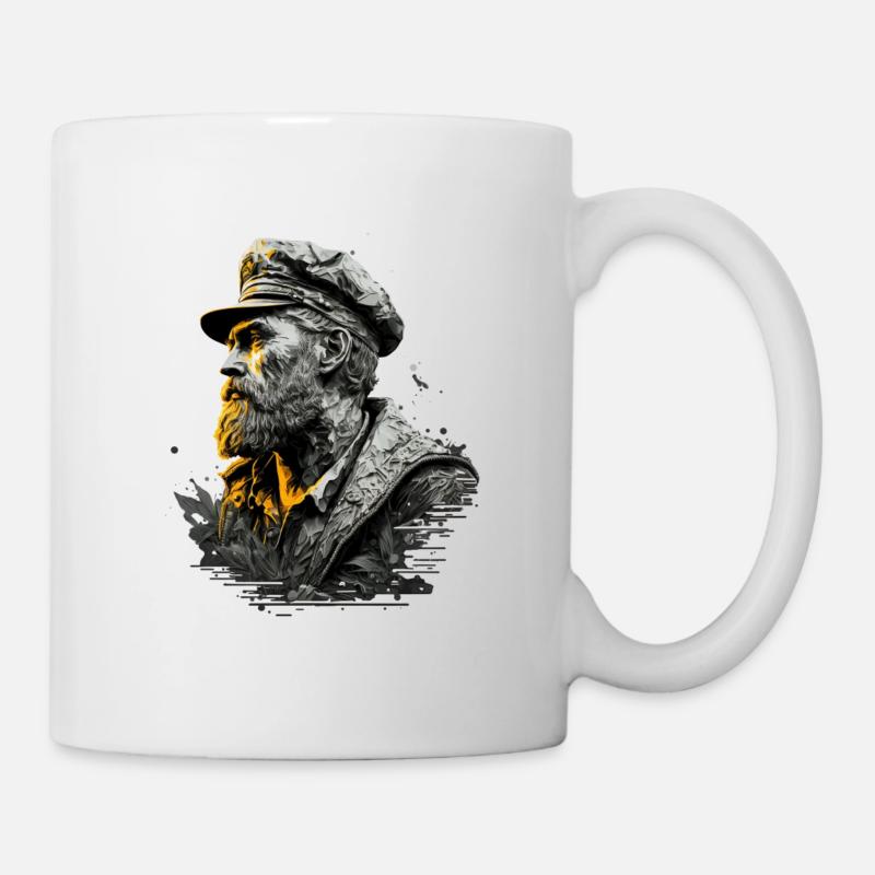 Der Kapitän und sein Segelschiff, Seemann und Meer - Tasse - Weiß