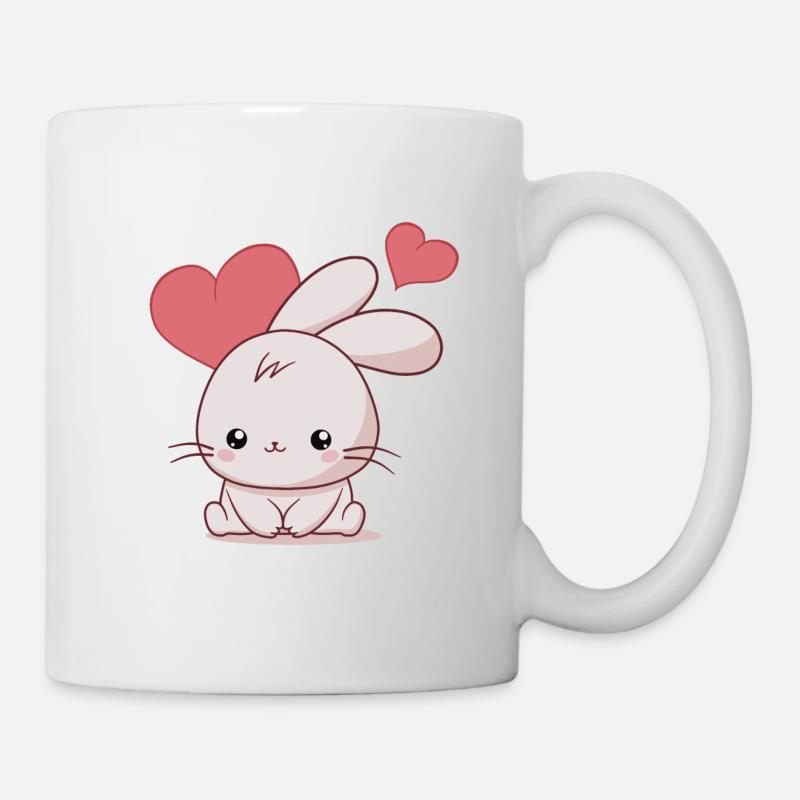 Lapin Kawaii avec des cœurs - Mug blanc - blanc