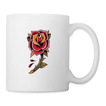 Pink flower color style tattoo old-school trad. - Mug - white - Right