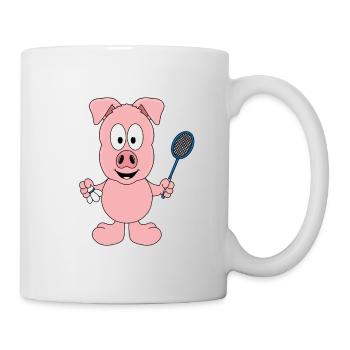 FEDERBALL - SPORT - BADMINTON - SCHWEIN - TIER - Tasse - Weiß - Rechts