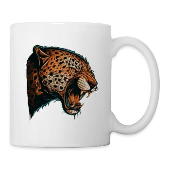 Angry Jaguar Head Opening Mouth Cartoon Vektor - Tasse - Weiß - Rechts