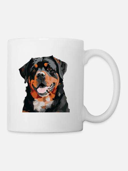 Nette Rottweiler Hunderasse Kopf Cartoon - Tasse - Weiß