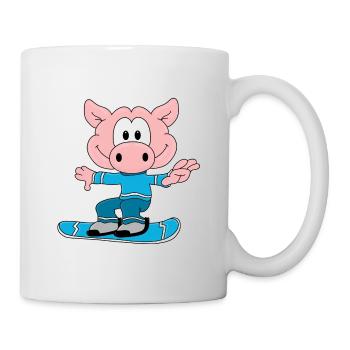 SNOWBOARD - WINTERSPORT - TIER - SCHWEIN - Tasse - Weiß - Rechts