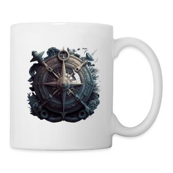 maritime anchor with cool sailing compass - Mug - white - Right