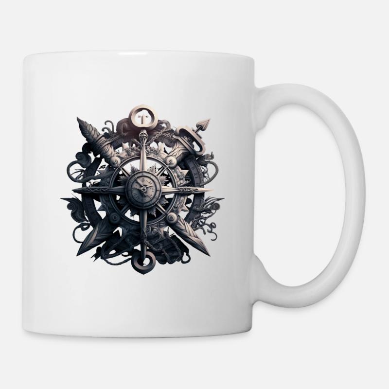 schönes maritimes Motiv eines Ankers mit Kompass - Tasse - Weiß