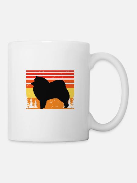 Japanischer Spitz Hundeliebhaber Silhouette Vintage Sonnenuntergang - Tasse - Weiß
