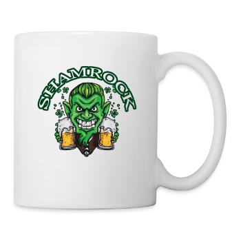 Shamrock & Kobold with beer in hand - Mug - white - Right