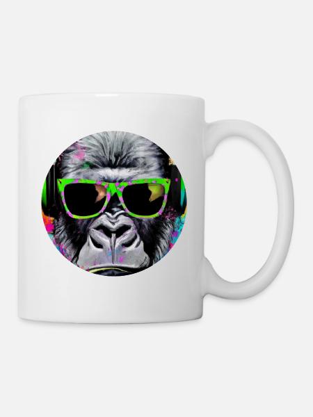 Gorilla with headphones and sunglasses - Mug - white
