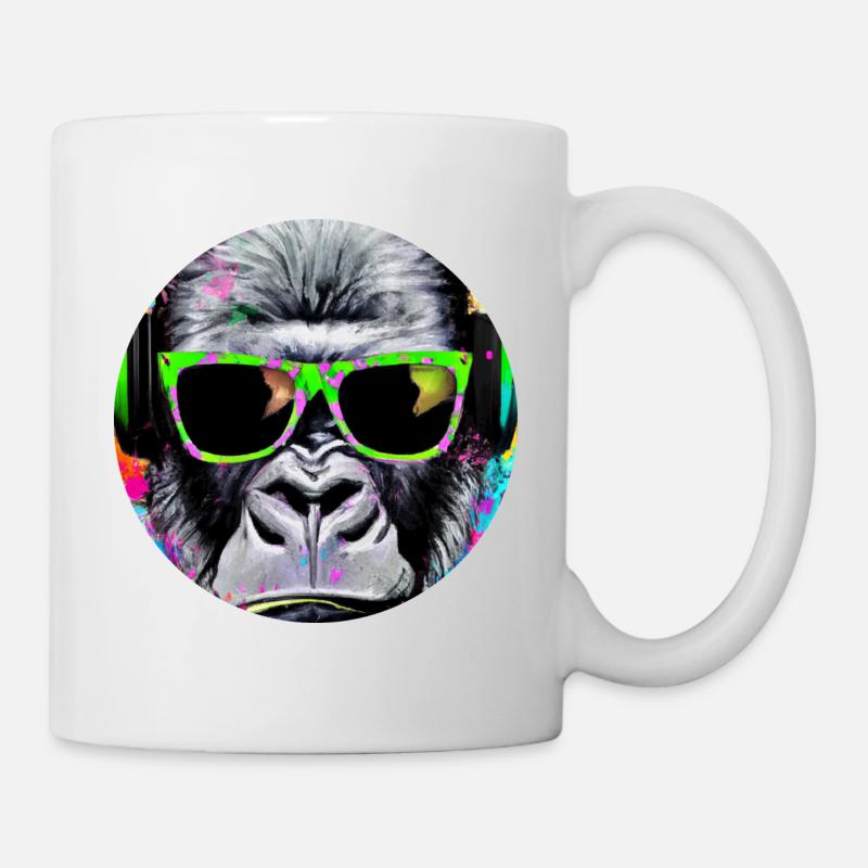 Gorilla with headphones and sunglasses - Mug - white