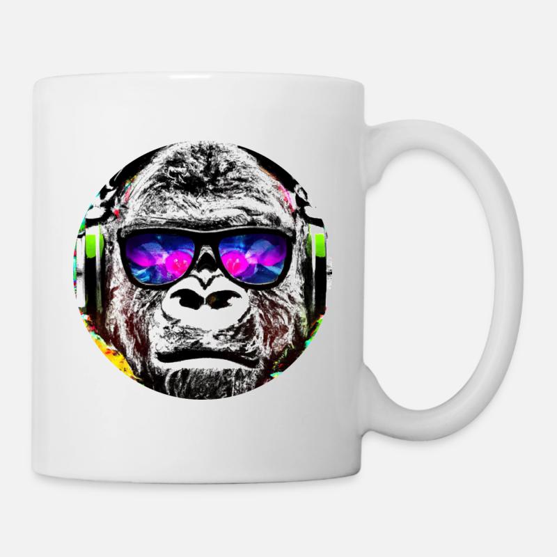 Gorilla mit Kopfhörer und Sonnenbrille - Tasse - Weiß